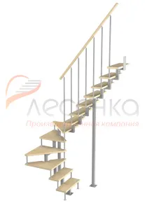 Модульная малогабаритная лестница Эксклюзив 2925-3150, Серый, Сосна, Крашеная