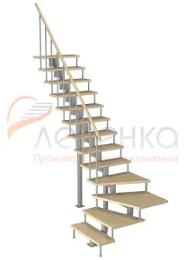 Модульная лестница Фаворит 225 2925-3055, Серый, Сосна, Крашеная