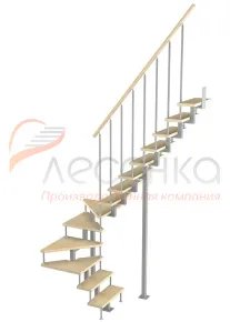 Модульная малогабаритная лестница Эксклюзив 3150-3375, Серый, Сосна, Крашеная