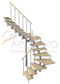 Модульная лестница Спринт 225 3150-3290, Серый, Сосна, Крашеная